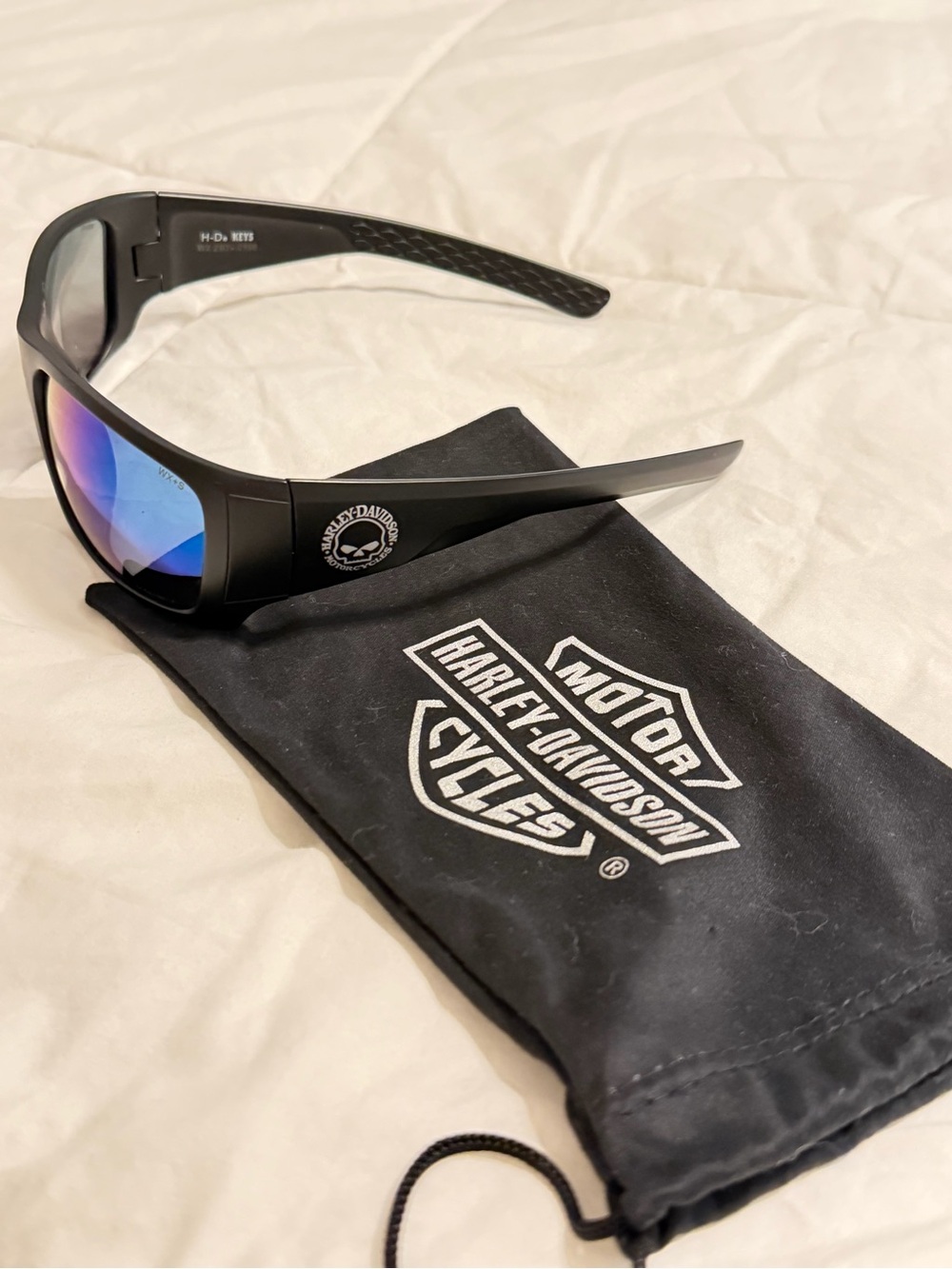 Wiley X Harley-Davidson Matte Black Wrap Sunglasses with Blue Mirrored Lenses